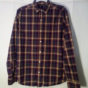 Gap Shirt Men M Button Up Long Sleeve Slim Fit Plaid Purple Tan